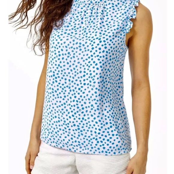 Lilly Pulitzer NWT Cambria Top Zanzibar Blue Lillys Dot Inverse $118 Size XXS - Picture 12 of 13